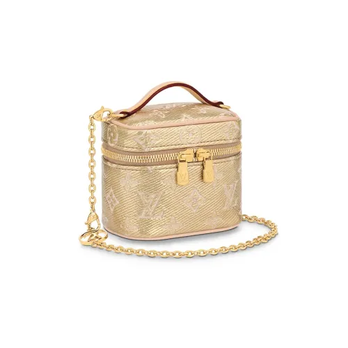 LOUIS VUITTON Vanity Холст Макияжная сумка Маленькая квадратная сумка Портативная сумка через плечо Сумка через плечо Мини Женская Золотая