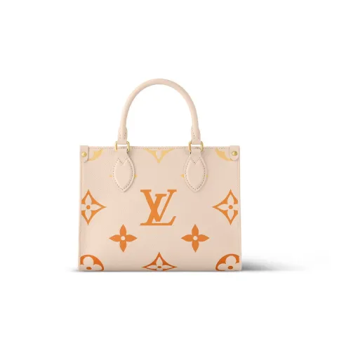 LOUIS VUITTON ONTHEGO Корова Кожа Тоут Сумка Сумка для покупок Сумка Маленькая Женская Бежевая