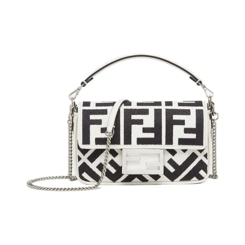 FENDI Baguette Холщовая Сумка Переносная Сумка через плечо Мини Женский Белый Черный