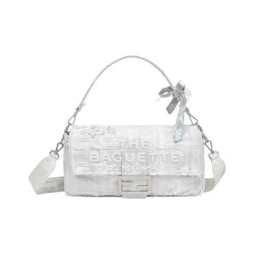 FENDI Marc Jacobs Collaboration Baguette Denim Portable Crossbody Bag Shoulder Bag Women's White FENDI Marc Jacobs Collaboration Baguette Деним Портативная Сумка через плечо Сумка на плечо Женская Белая