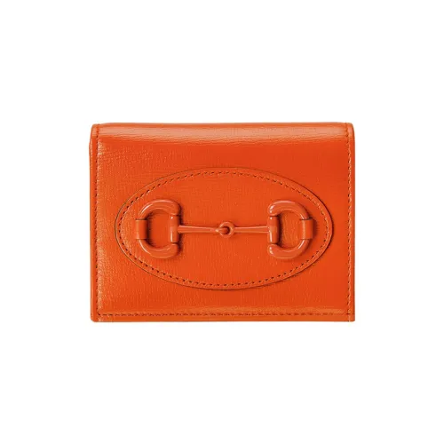 GUCCI Застежка Horsebit Кожа Кошелек Женские Оранжевый