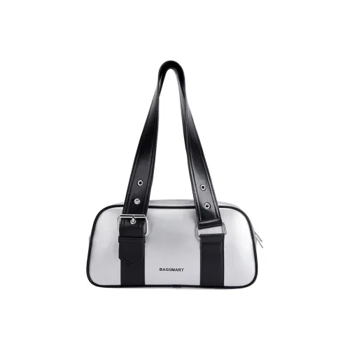 BAGSMART Сумка из ПУ (полиуретана) Кожа Бостонская Сумка Сумка через плечо Стандартная Женская Серебряный Экрю Черный