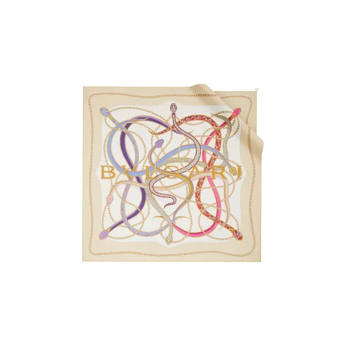 BVLGARI Serpenti 75 Платок Тонкая Шелковая Саржа Цвета Белого Агата С Принтом, Металлическая Подвеска BVLGARI BVLGARI.
