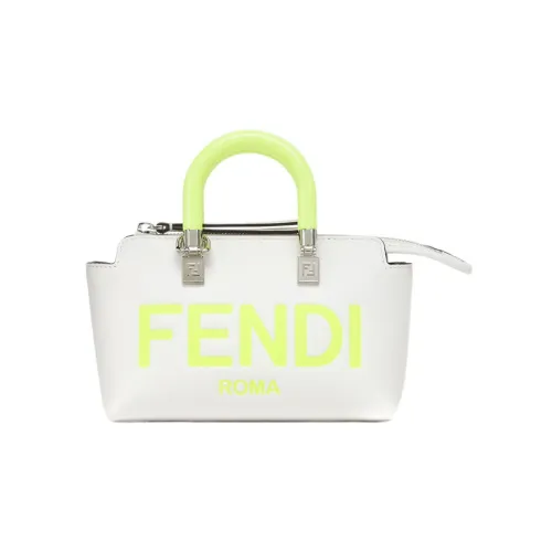 FENDI Телячья кожа Бостон Сумка Сумка Сумка через плечо Сумка через плечо Мини Женская Белая Неоново-желтая