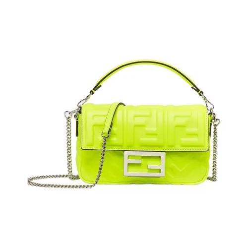 FENDI Baguette Овечья шкура Сумка Baguette Сумка через плечо Сумка через плечо Мини Женская Неоново-желтая