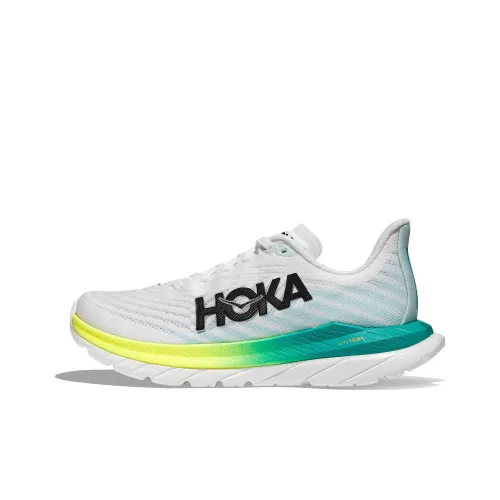 HOKA ONE ONE Mach 5 Slip-Resistant Abrasion-Resistant Low-Top Беговые кроссовки Мужские Белый Синий
