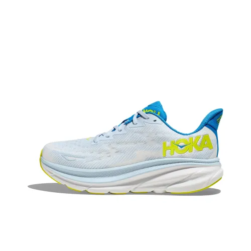 HOKA ONE ONE Clifton 9 Противоскользящие Устойчивые к износу Низкий Топ Беговые кроссовки Мужские Белый Синий Желтый Широкий Форма Стопа