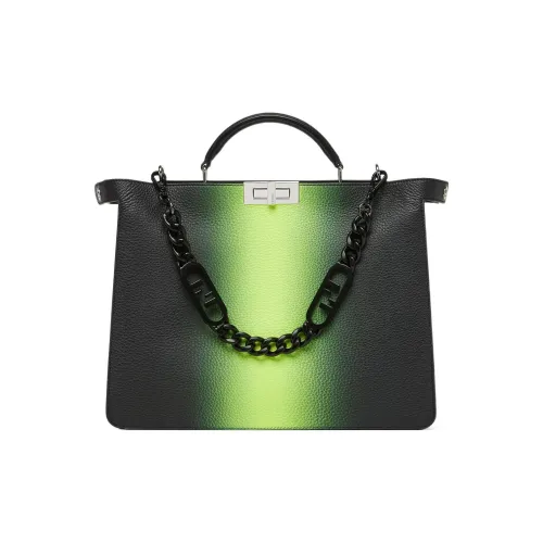 FENDI Peekaboo ISeeU Телячья кожа Сумка через плечо Сумка Средний Мужской Неоново-желтый Черный градиент