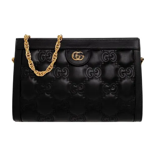 GUCCI GG Matelassé Кожа Цепь Сумка через плечо Сумка через плечо Сумка для плеча Сумка Женская Черная