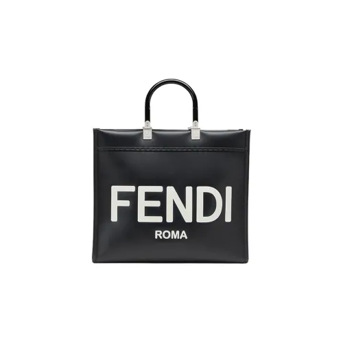 FENDI Sunshine Телячья кожа Тоут Сумка Сумка для покупок Сумка через плечо Сумка среднего размера Женская Черная