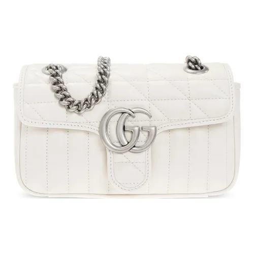 GUCCI GG Marmont Quilted кожаная сумка через плечо мини женская белая