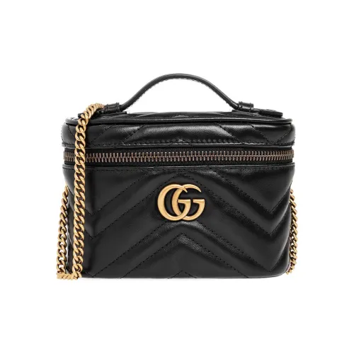 GUCCI Marmont Кожа Плоская подошва Коробка Сумка Сумка через плечо Сумка через плечо Мини Женская Черная