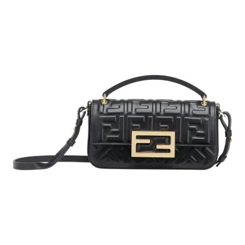FENDI Baguette Овечья кожа Сумка через плечо с чехлом для телефона Женская Черная