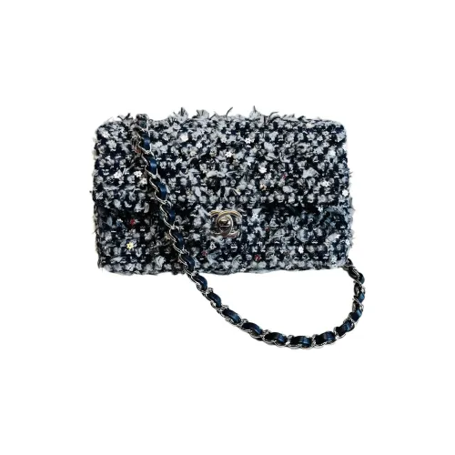 CHANEL Classic Flap CF Twill Мягкий Шерпа с мерцающими вставками Сумка через плечо Сумка на плечо Женская Серый