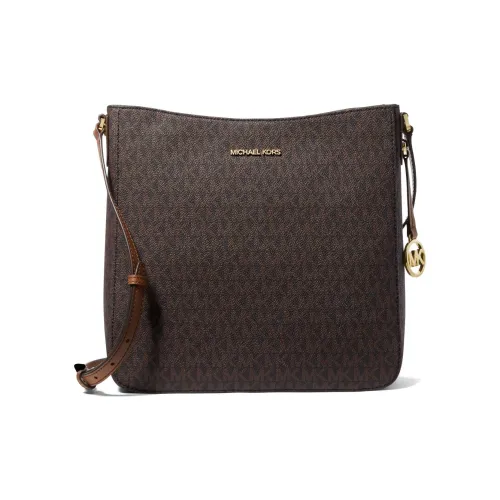 MICHAEL KORS Jet Set Travel Холст и Кожа Курьерская Сумка Сумка через плечо Большая Женская Коричневая