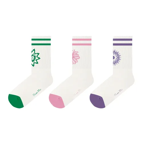 Duanmei 3 шт Полосы Маленький цветок Женские Носки MID до икры