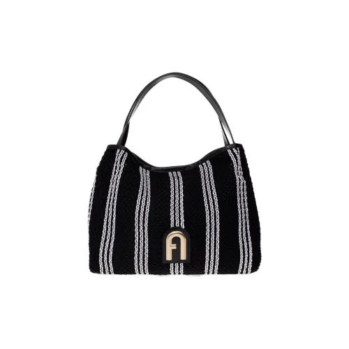 Furla Primula Ткань с коровьей кожей Сумка-хобо Арбузная сумка Сумка через плечо Большая женская черно-белая с полосами