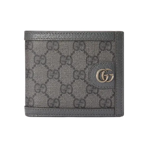 GUCCI Canvas с кожаными вставками комбинированный держатель для карт и кошелек мужской серый