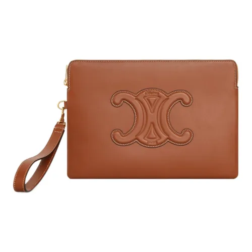 CELINE Cuir Triomphe Smooth Calfskin Clutch Women's Yellow Brown