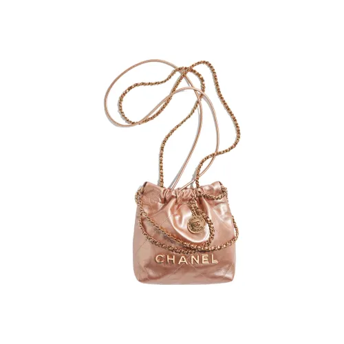 CHANEL 22Bag Металлик Телячья кожа Ведрообразная Сумка Сумка через плечо Сумка через плечо Мини Женская Медная Розовая