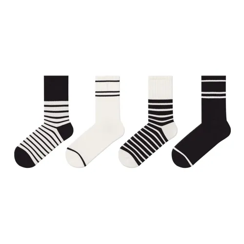 Duanmei 4 шт Черные полосы Женские носки Женские носки MID до икры
