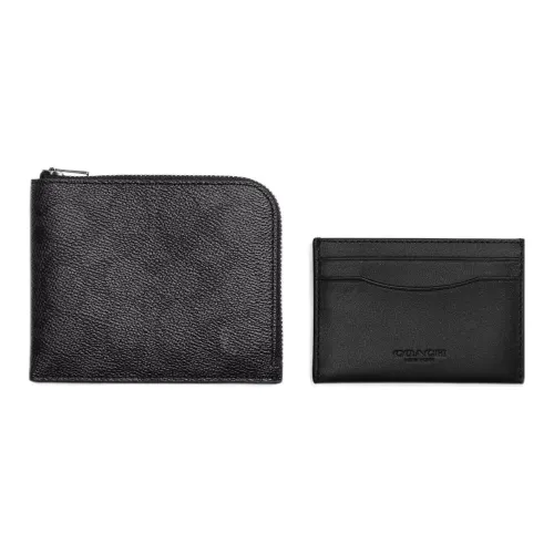 COACH 3 IN 1 Wallet Покрытый холст с кожаными вставками Комбинированная сумка Кошелек Мужской Черный