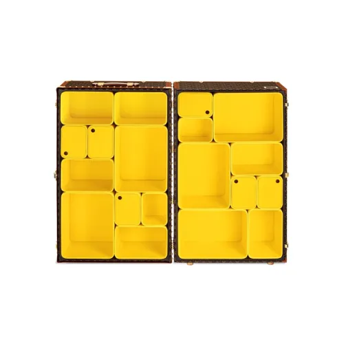 LOUIS VUITTON Кожа Панельная Холст Хранение Коробка Твердый Чехол Унисекс Коричневый Желтый