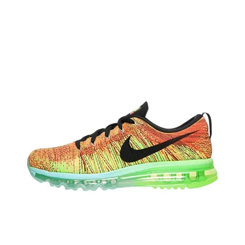 Nike Air Max Flyknit Амортизация Износостойкие Низкие Кроссовки для Бега Мужские Зеленые Оранжевые