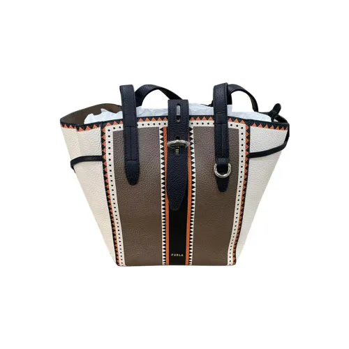 Furla Net Collection Коровья кожа Тоут Сумка Сумка для покупок Сумка Сумка через плечо Средний Женская Коричневый и Белый