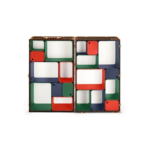 LOUIS VUITTON Кожа Панелированная Холст Хранение Коробка Твердый Чехол Унисекс Коричневый Многоцветный