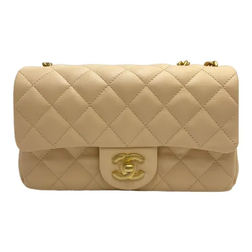 CHANEL Classic Flap CF Овчина Сумка с цепочкой Сумка через плечо Мини Женская Молочно-чайный Телесный