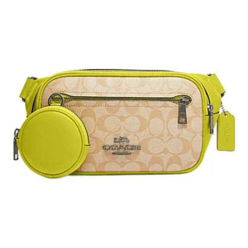 COACH Elias Кожа Комбинированная Сумка Бананка Сумка через плечо Средняя Мужская Лимон и Хаки