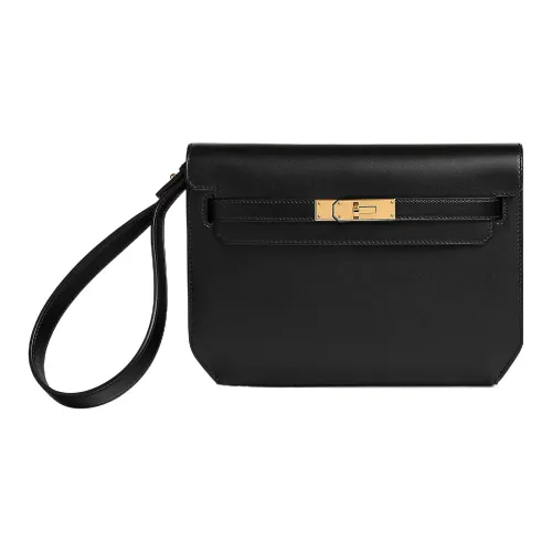 HERMES Kelly Depeches Коробка Tadelakt Кожа Клатч Унисекс 89 Черный