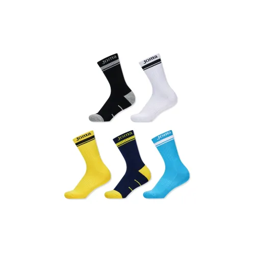 Joma 5 пар Черный/Белый/Желтый/Королевский Синий/Коралловый Синий Мужские носки MID до икры