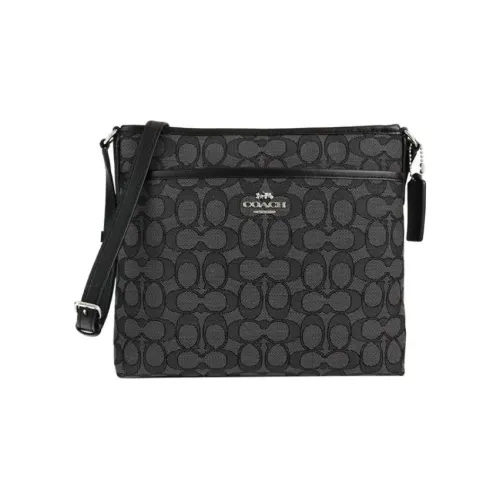 COACH File Холст с кожей Курьерская сумка Сумка через плечо Средний Женская Черная