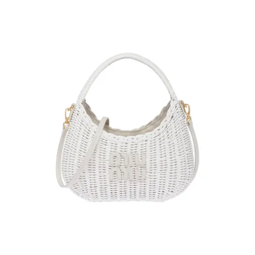 MIU MIU Ткани вязаные Прутья ивы Сумка-хобо Сумка через плечо Сумка Women's White