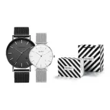 Чёрный корпус с чёрным циферблатом и серебряный корпус с белым циферблатом - сетчатая сумка