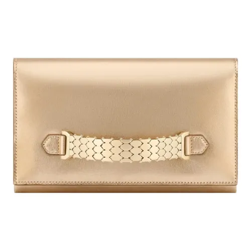 BVLGARI COCKTAIL Клатч Кожа Теленка Золотистого Цвета С Узором Striated, Подкладка Из Кожи Наппа Черного Цвета