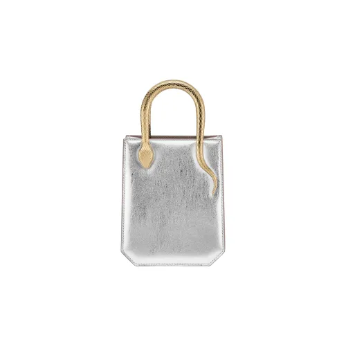 BVLGARI Serpentine Миниатюрная Сумка-тоут Кожа Теленка Серебристого Цвета С Узором Striated