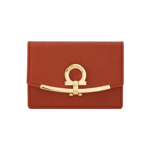 Ferragamo Gancini Hammered Телячья кожа Держатель для визиток Женские Апельсин