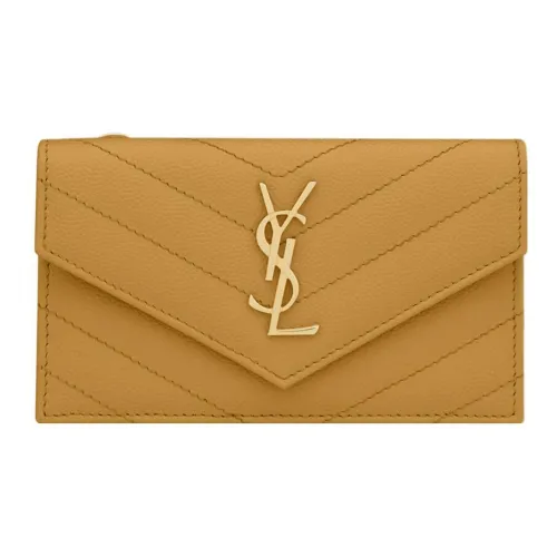 SAINT LAURENT Cassandre Grained Телячья кожа Картхолдер Обычный Женские Mallow Конопля Вино Желтый