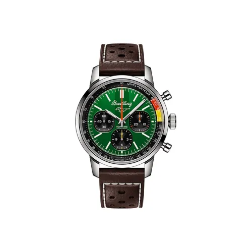 Breitling Автоматический Механический Часы Мужские 41 мм Зеленый Циферблат Корпус из Нержавеющей Стали Ремешок из Коровьей Кожи