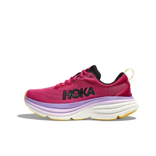 HOKA ONE ONE Bondi 8 Slip-resistant Abrasion-resistant Low Top Беговые кроссовки Женские Красный Белый
