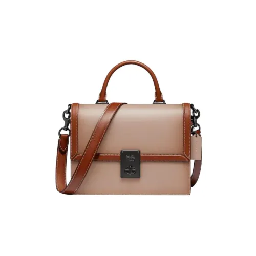 COACH Hutton Телячья кожа Маленькая квадратная сумка Сумка Сумка через плечо Сумка через плечо Средний Женская Оловянно-серый Коричневый