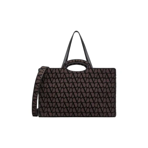 Valentino Ткань с кожаными вставками Тоут Сумка Сумка для покупок Сумка через плечо Сумка Большая Мужская Черная Желейная