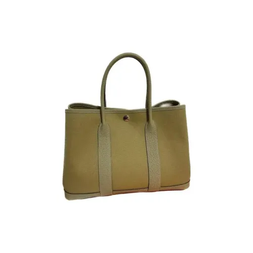 HERMES Garden Party Холст с Negonda Телячья кожа Садовая сумка Стандартная Унисекс Пыльно-серый