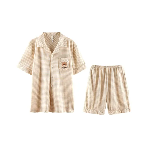 Q'NIANMA Бежевый Кофейный Клетка Мужской Пижамный Комплект