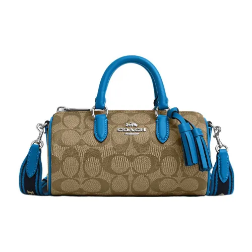 COACH Lacey Холст и Кожа Бостон Сумка Сумка через плечо Сумка Маленькая Женская Темно-Коричневый и Синий