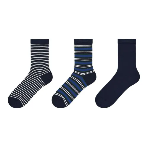 UNIQLO 3 шт Темно-синий Полоска + Темно-синий Толстые Полосы + Темно-синий Женские Носки MID до икры