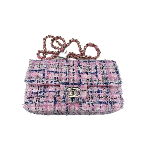 CHANEL Classic Flap CF Хлопок Фетр Сумка с клапаном Сумка через плечо Мини Женская Синий Розовый
